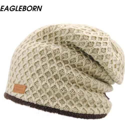 New Winter Hat Winter Men Hat Lattice Beanies for Men Keep Warm Knitted Skullies Beanie Thicken Touca Csasquette Bonnets Pile