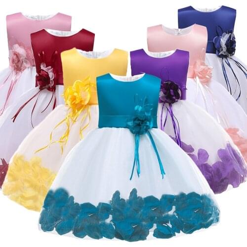 2020 new fashion childrens clothing Dress flower girl wedding dress show pompon princess