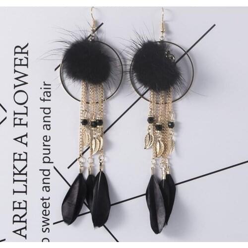 New Women Bohemian Tassel Earrings Vintage Faux Feather Earrings Dangle Earrings 2020 Fashion Woman Jewelry
