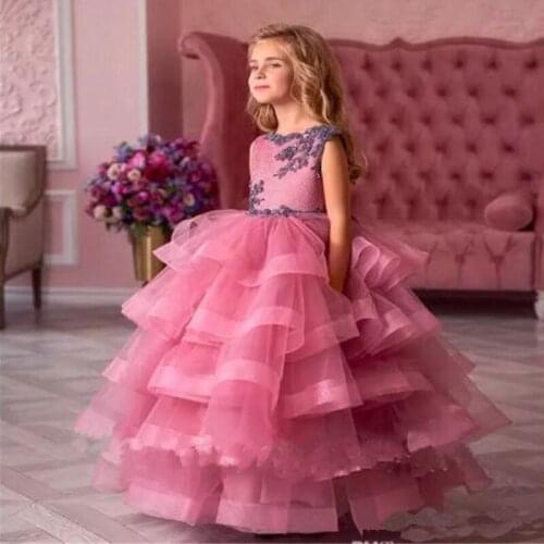 Luxurious Flower Girl Dresses Cascading Tulle Lace Appliqued Pageant Dresses For Girls First Communion Kids Prom Dresses