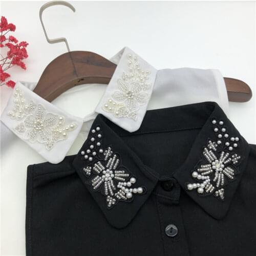 Handmade Beads Shirt Fake Collar for Women Formal Dress Detachable Collars Lapel Blouse Top Clothes Shirt Accessories