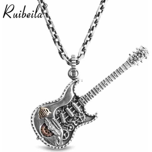 Ruibeila new authentic 925 silver guitar pendant item rock gothic musical instrument punk necklace men and women jewelry jewelry