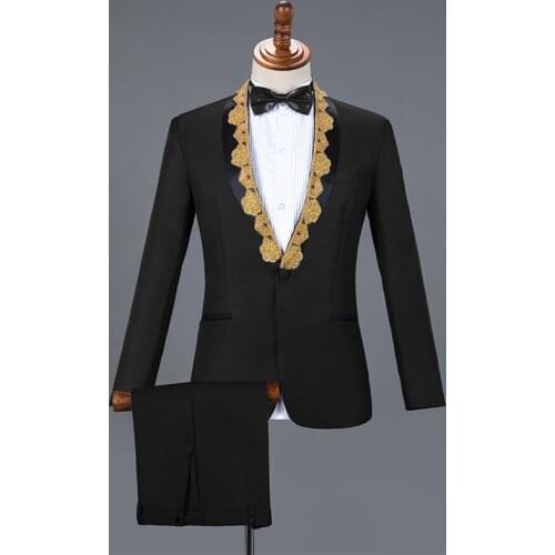2019 Stage Costumes Mens Suit Singers Clothes Wedding Groommans Formal Wear Performing Suit Compere Nightclub Stage VDB878