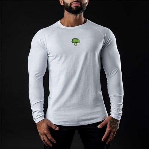 Spring Autumn Sports Long Sleeve T Shirt Men Fashion Cotton O-neck Gym Clothing Broccoli Graphics Bodybuilding Fitness t-shirt