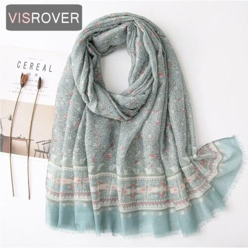 VISROVER 2021 fashion summer small flower printing viscose scarf with fringer Fashion Wraps and Shawls Summer Beach wholesales