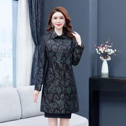 Women Elegant Flowers Print Faux Leather Jacket XL- 5XL New Ladies Retro Soft Faux Sheepskin Trench Long Coat Female Clothing