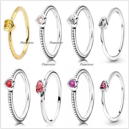 Authentic 925 Sterling Silver Golden Shine One Love Golden-Red Synthetic Ring For Women Wedding Party Europe Fashion Jewelry