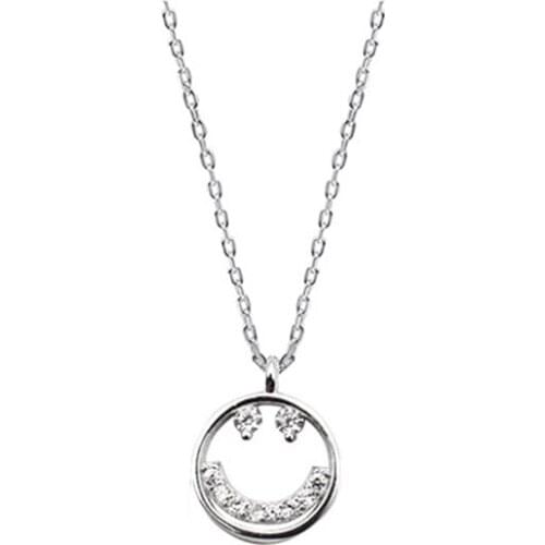 Hot Sale 925 Sterling Silver Cubic Zircon Smile Pendant Necklace For Women Statement Korean Gold Necklaces Fine Jewelry Gifts