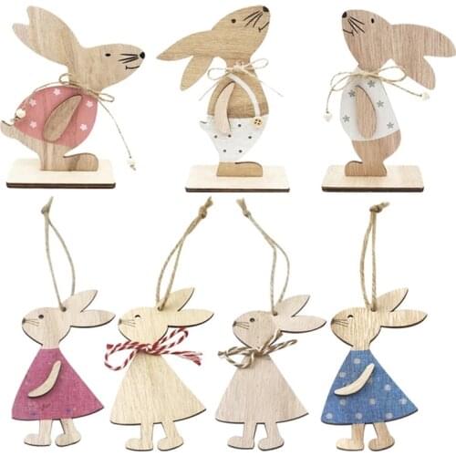 1/4/6pc Bunny/Rabbits Eggs Hanging Stand for Easter Home Decorative Wood Happy Easter Decorations Wood Pendant Easter Gift Decor