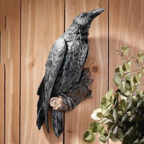 1PC Simulation Crows High Wall Craft Bird Scare Decor Creative Eaves Ornament Garden Resin Crow Statue Decoration Outdoor