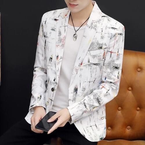 2021 Mens Casual Handsome Slim Printed Suit Trendy Teen Fashion Single Button blazers