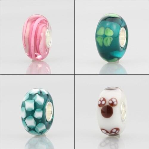 925 Sterling Silver Large Hole Colorful 3D Flowers point Spot Murano Glass Charm Beads Fit European Bracelet Jewelry