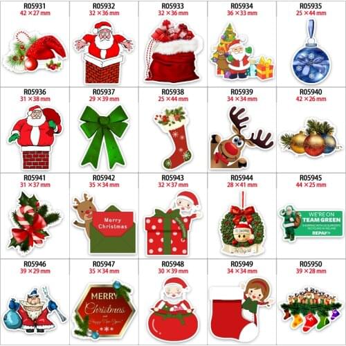 Flatback Acrylic Resin Accessories Merry Christmas Santa Pattern Printed for DIY Holiday Decorations R0593 R0594 R0595