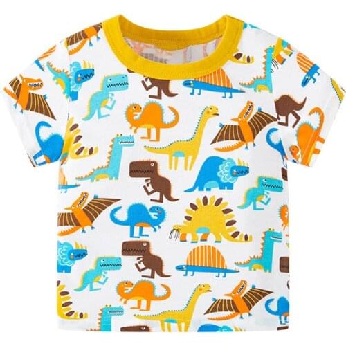 Bambino 2021 Summer Tee for Boys 2-7 Years Cartoon Dinosaur T Shirt of Children Top Clothes of School Kids 100% Cotton Clothing