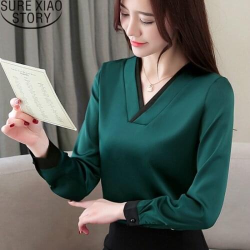 Womens tops and blouses blusas mujer de moda 2021 Full Spliced Solid Office Lady V-Neck Casual women blouses 1755 50