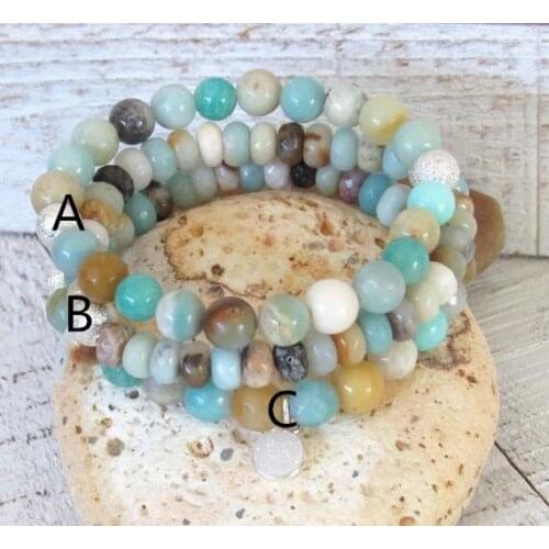 Boho Samll Drusy Charm Amazonite Beaded Bracelet