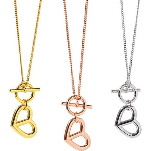 Top Quality OT Lock Button Heart Shape Pendant Charms Clavicle Chain Necklace For Women Brand Jewelry