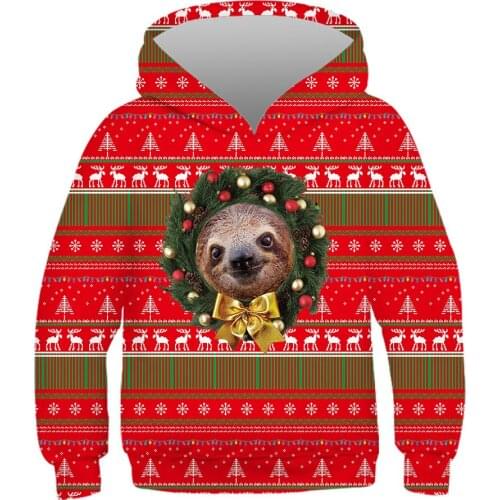 Papertiger Childrens Size Casual Hoodie Red Green Stitching Christmas Tree Hair Cute Koala Print 3d Sweatshirt