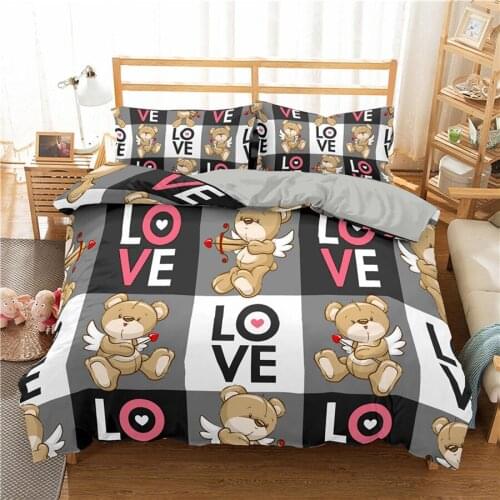 WOSTAR Boy girl bedding set 3d printed cartoon love bear duvet covers set twin full queen king size quilt cover with pillowcase