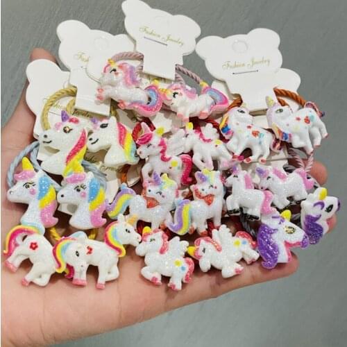20Pcs/Set Girls Shiny Unicorn Pink Rubber Elastic Hair Bands Children Ponytail Holder Scrunchie Headband Kids Hair Accessories