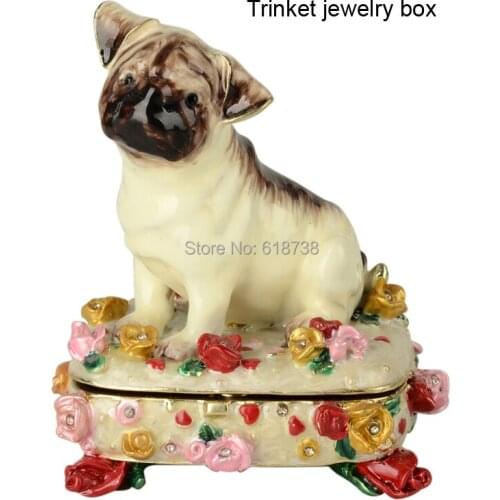 Dog animal trinket box enamel metal keepsake jeweled jewelry decorative Rings Box Earring/Pendant Display Gift Box