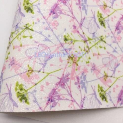 LEOsyntheticoDIY Butterfly Printed Glitter Vinyl Fabric Sheet Felt Backing Synthetic Leather Faux Vinil for BOW DIY 21X29CM 4S21