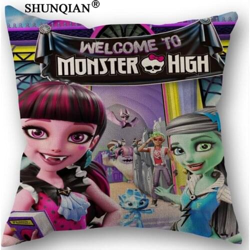Linen Cotton Pillowcase Monster High Printed Pillow Cover Home Textiles Decorative Pillowcase Customize Gift 45x45cm