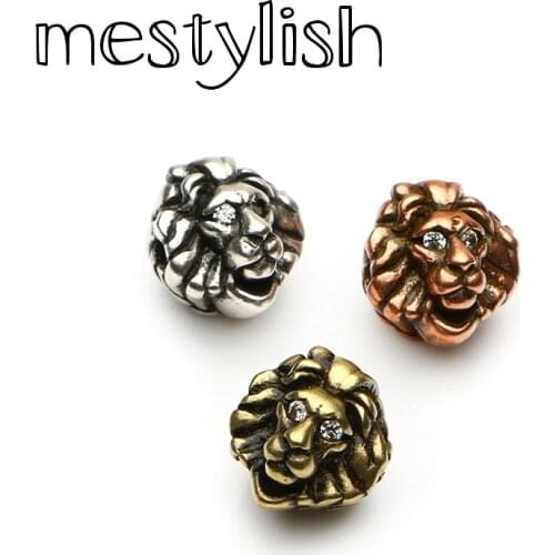 Mestylish 4pcs/Lot New Arrival DIY Charms Beads Antique Copper Lion Head Spacer Beads Fit Making Jewelry Bracelet Pulseira