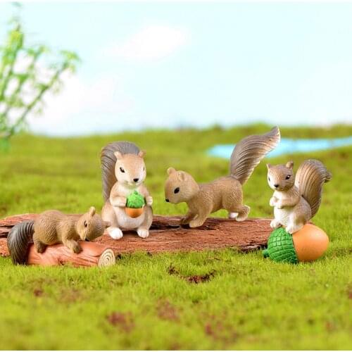 Cute Squirrel Figurines Fairy Garden Accessory Gardening Decor PVC Ornaments Natural Mini World Cacti Plant Pot Animal Decor