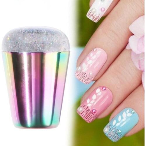 Reusable Nail Art Stamp Nail Polish Transfer Tool Silicone Rainbow Holographic Head Nail Stamp Manicure Tool Carimbo De Unha