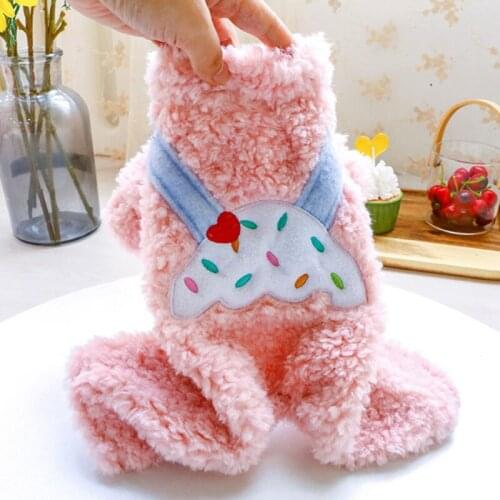 Soft Warm Fleece Dog Jumpsuit Pet Dog Winter Clothes Coat Cute Cake Pattern Pajama Dog Clothing For Small Medium Large Dog Cat
