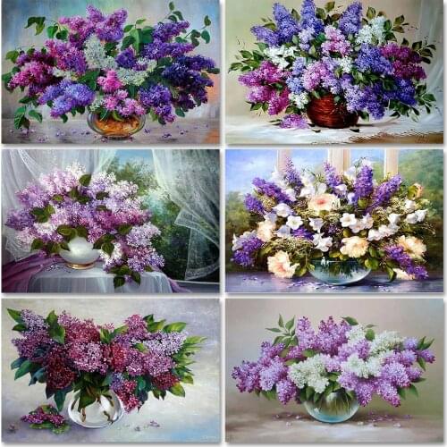 ZOOYA 5D DIY Diamond Painting Cross Stitch Kits Diamond Embroidery Purple Lilac Flowers Rhinestone Painting Mosaic Picture R1202