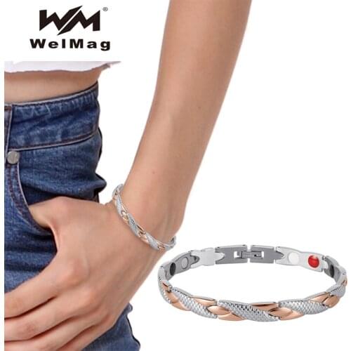 WelMag 4 Health Care Elements Stainless Steel Bracelets & Bangles For Women Fashion Healing Bio Energy Charm Bracelet Jewelry