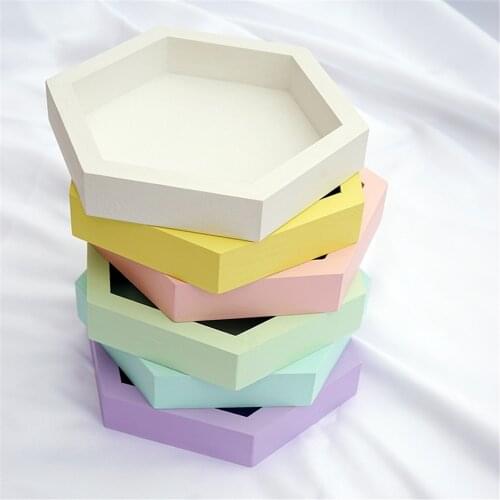 Nordic Wood Storage Tray Chic Ins Fruit Cake Dessert Plate Candy Color Hexagon Shape Jewelry Display Tray Home Desktop Decor