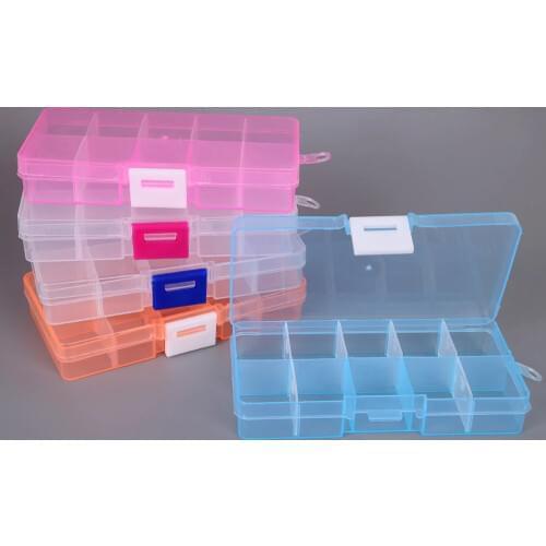 10 Slots Adjustable Transparent Jewelry Storage Box Ring Earring Drug Pill Beads Portable Plastic Organizer Case Travel Bins