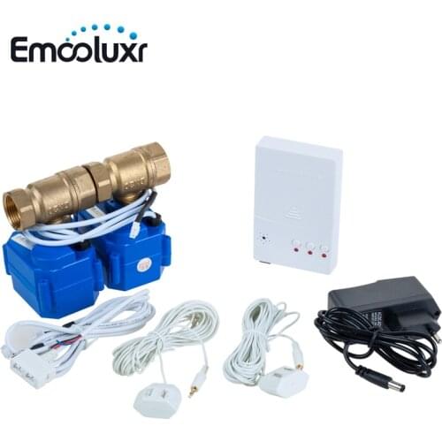 Water Leakage Detection Alarms System with Two 3/4" Copper Valves DN20 For Cold & Hot Water Auto Lock Switch Prevent Water Flood