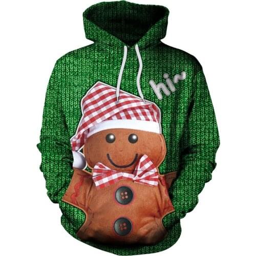 SOSHIRL Gingerbread Man Say Hi Hoodie Holiday Lover Sweatshirts Kawaii Santa Claus Unisex Hoodies Winter Christmas Pullovers