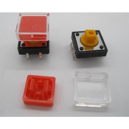 50pcs B3F Tactile Push Button Switch+red color hat 50pcs+transparent cap 50pcs Momentary Tact Touch Micro switch 12x12x7.3mm