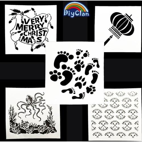 13x13cm Christmas Cake Stencil Decorating Octopus Cake Stencil Plastic Stencil for Wedding Cake footprints Decorating Stencil