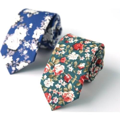 Narrow Vintage Wedding Neck Tie Cotton Print Floral Skinny Slim 6cm Designers Fashion Necktie for men 30pcs/lot