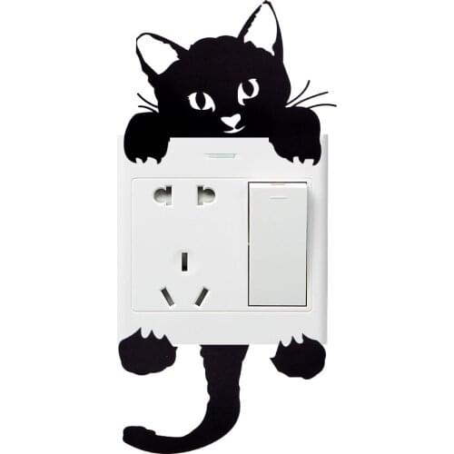 For Kids Room Bedroom Kitchen Bathroom Handle Switch Sticker DIY Waterproof and Oilproof 3D Wall Sticker Cute Cat