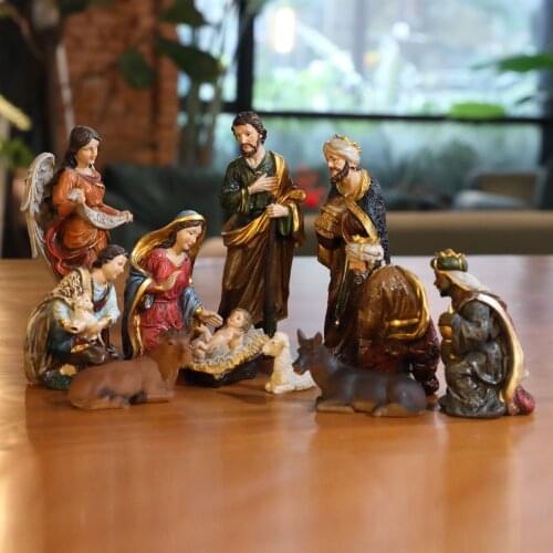 Zayton Statue Nativity Scene Set Baby Jesus Manger Christmas Crib Figurines Miniatures Ornament Church Xmas Gift Home Decoration
