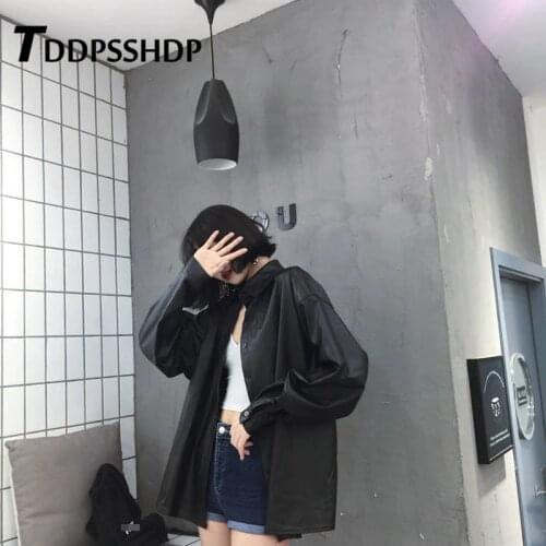 Women Pu Leather Jacket Retro Locomotive Spring Loose Social Style Lapel Female Coat