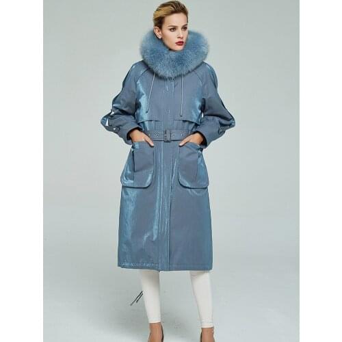 Fur Real Parka Coat Female Natural Rabbit Fur Liner Long Trench Coat Winter Jacket Women Fox Fur Collar Warm Overcoat MY