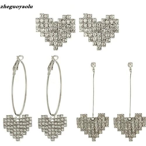 Statement Earrings For Women Korean Temperament Personality Versatile Circle Rhinestone Hearts Earings Fashion Jewelry Brincos