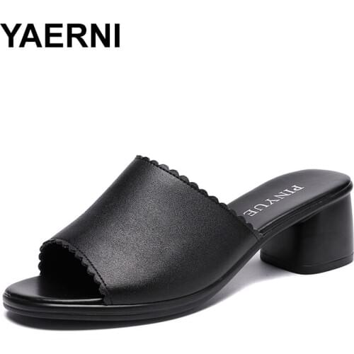 YAERNIWomen Slipper 2020 Ladies Summer Slippers Shoes Women High Heels Fashion Summer Genuine Leather Shoes