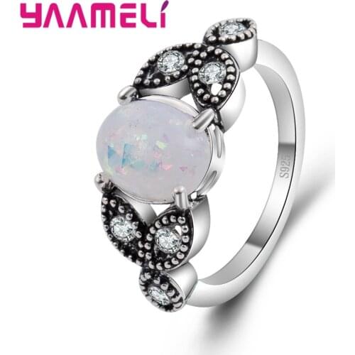 White Fire Opal Women Claw Inay Fashion Jewelry Opal Ring Size 6 7 8 9 10 925 Sterling Silver Accessories For Female