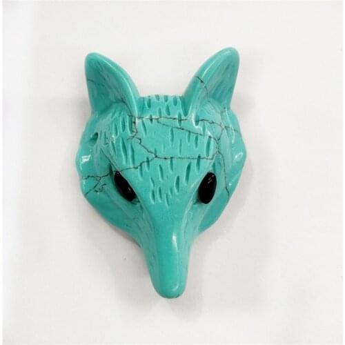 1Pcs 30x24x15mm Hand-Carved Sky Blue Turquoise Fox Head Height Hole Pendant For DIY Jewelry Making Necklace Accessories