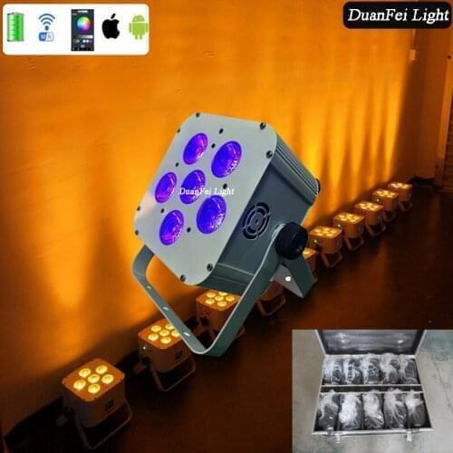 10pcs+chagreing flycase) black housing RGBAW UV 6IN1 6x18W Battery Powered wireless led Par wifi phone control