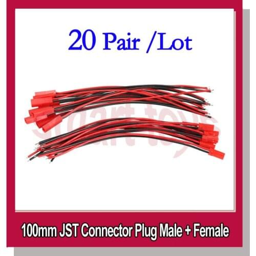 20Pairs 100mm JST Connector 2Pin Male Female Plug Cable Wire for RC Plane Lipo Battery Parts
